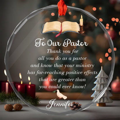 Teesdily | Customized Pastor's Wife Jesus Cross Glass Ornament, We Appreciate Your Tireless Efforts Christmas Ornament, Jesus Gift