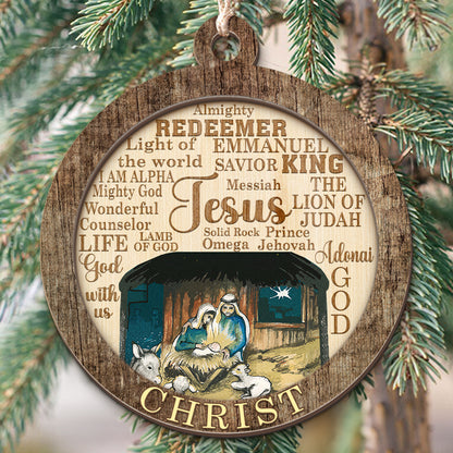 Teesdily | Jesus Christ Ornament, Jesus Savior Holy Family 2 Layered Wood Ornament Christmas Keepsake, Jesus Lover Xmas Ornament