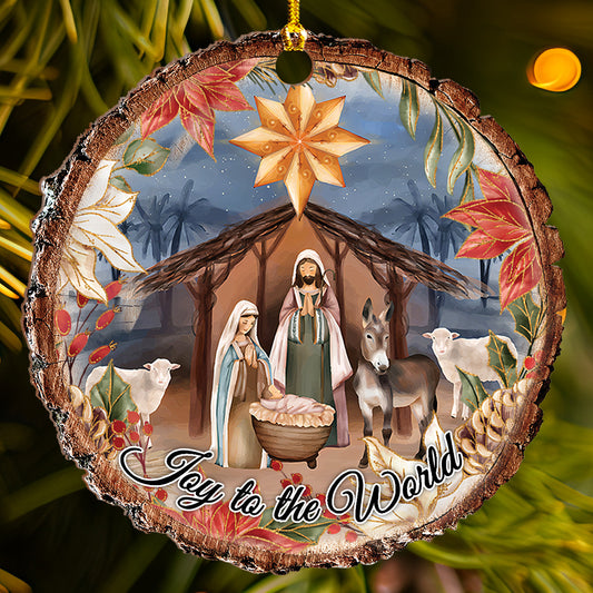 Teesdily | Jesus Nativity Scene Cutout Wood Ornament, Joy To The World Christmas Ornament, Christian Christmas Decoration