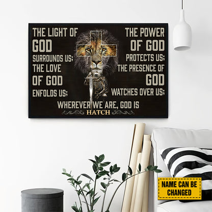 Teesdily | Customized Lion Of Judah Poster, Warrior Of God Canvas Poster, The Light Of God Surrounds Us, Chirstian Home Decor Poster Canvas