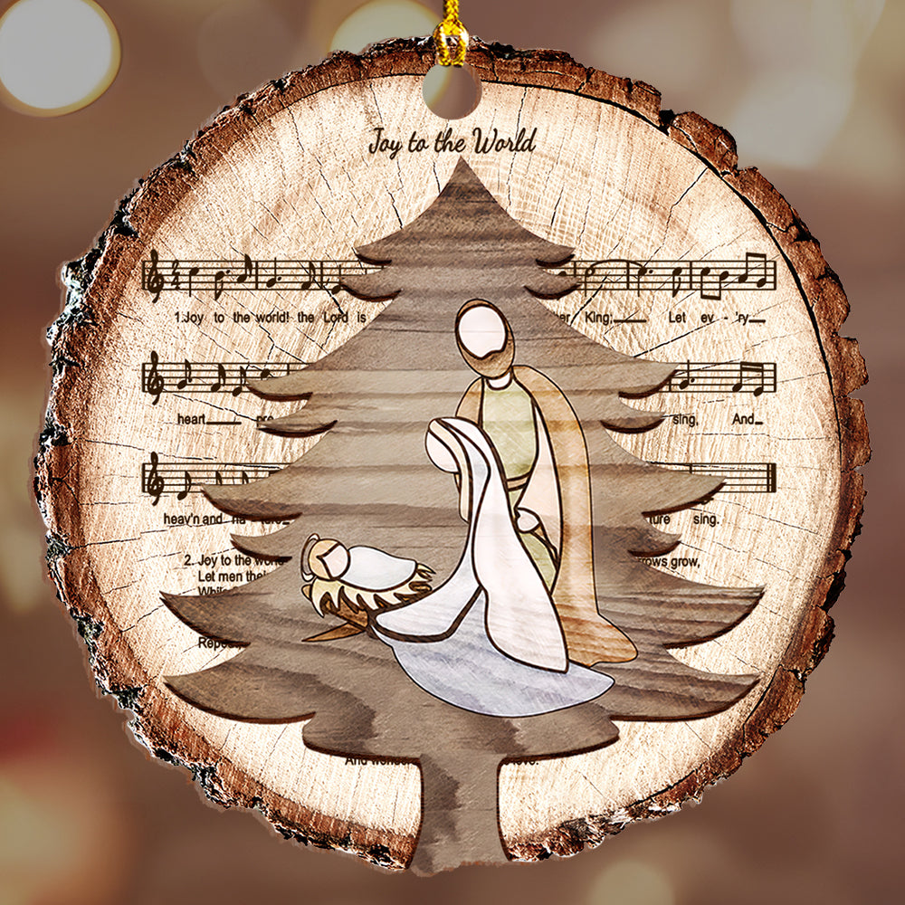 Teesdily | Jesus Nativity Scene Cutout Wood Ornament, Joy To The World Christmas Ornament, Christian Christmas Decoration