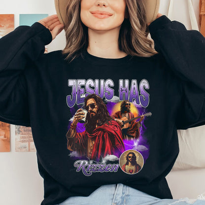 Teesdily | Jesus He Has Rizzen Shirt, Cool Jesus Retro Style Sweatshirt Hoodie, Funny Religious Faith Apparel, Christian Mug, Gift For Jesus Lovers