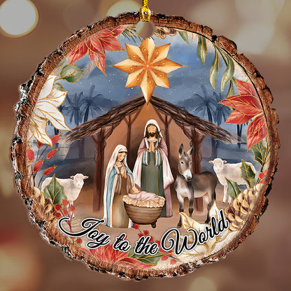 Teesdily | Jesus Nativity Scene Cutout Wood Ornament, Joy To The World Christmas Ornament, Christian Christmas Decoration