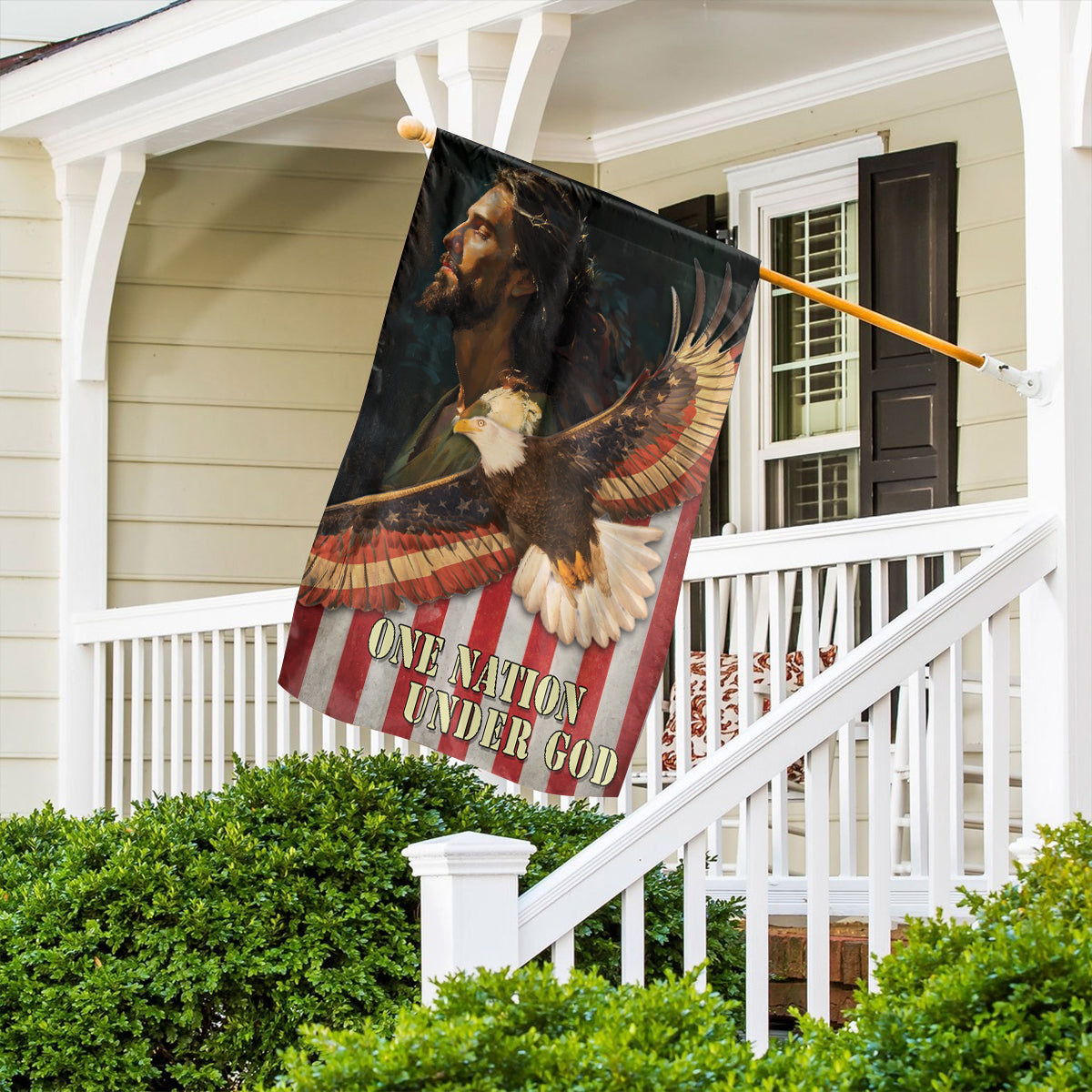 Teesdily | Jesus American Garden Flag, Jesus Eagle House Flag, One Nation Under God Double Sided Flag, Independence Day Outdoor Flag, American Pride