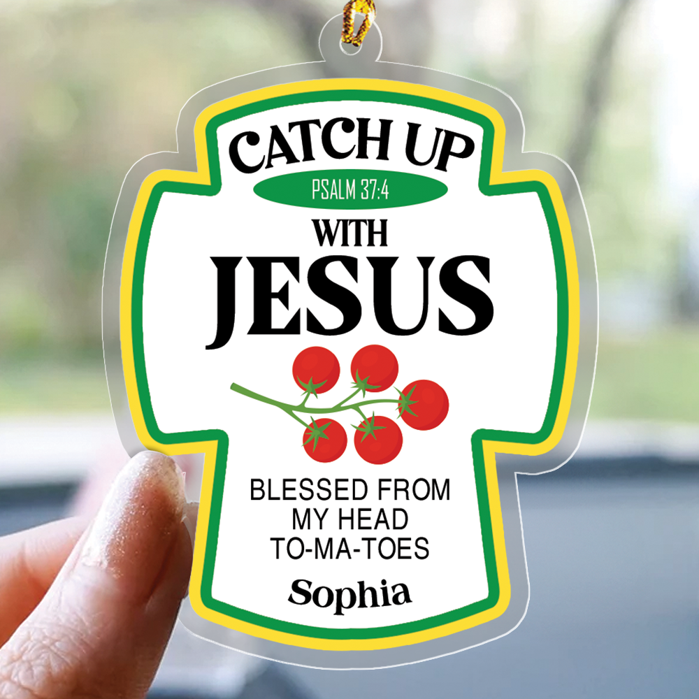 Teesdily | Customized Jesus Tomato Acrylic Ornament, Catch Up With Jesus Blessed From Head Tomatoes Christmas Ornament Gift