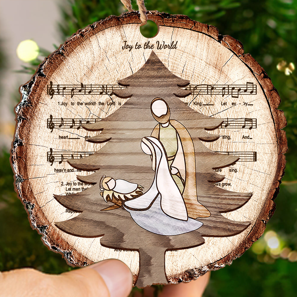 Teesdily | Jesus Nativity Scene Cutout Wood Ornament, Joy To The World Christmas Ornament, Christian Christmas Decoration