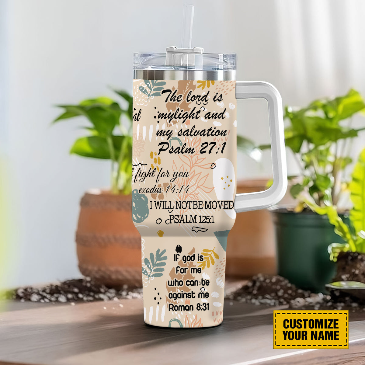 Teesdily | Customized God Bible Verses 40oz Tumbler With Handle, Jesus God Affirmation Insulated Cup, Christian Inspiration Gifts, Personalized Cups