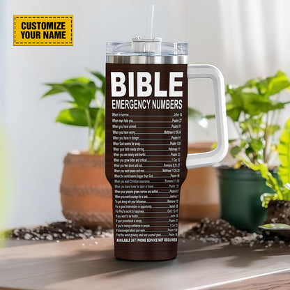 Teesdily | Customized Jesus Calling 40 oz Tumbler With Handle, Bible Emergency Numbers Travel Tumblers, Gift For Jesus Lovers Stainless Steel Cup