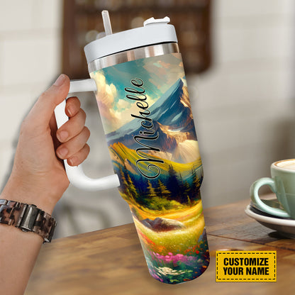 Teesdily | Personalized Mountain Meadow 40oz Insulated Tumbler, Let Your Faith Be Bigger Than Your Fear Tumbler Cups, God Inspiration Water Tumbler