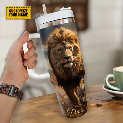 Teesdily | Lion Of Judah Customized Water Tumbler, Let Your Faith Be Bigger Than Your Fear Insulated Tumbler, Christian Gifts 40oz Tumbler