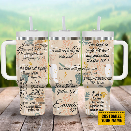 Teesdily | Customized God Bible Verses 40oz Tumbler With Handle, Jesus God Affirmation Insulated Cup, Christian Inspiration Gifts, Personalized Cups