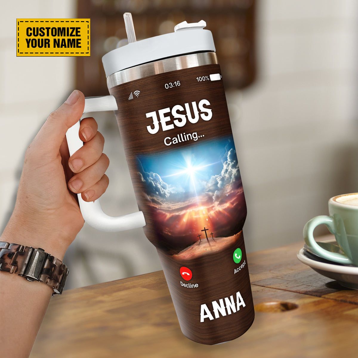 Teesdily | Customized Jesus Calling 40 oz Tumbler With Handle, Bible Emergency Numbers Travel Tumblers, Gift For Jesus Lovers Stainless Steel Cup