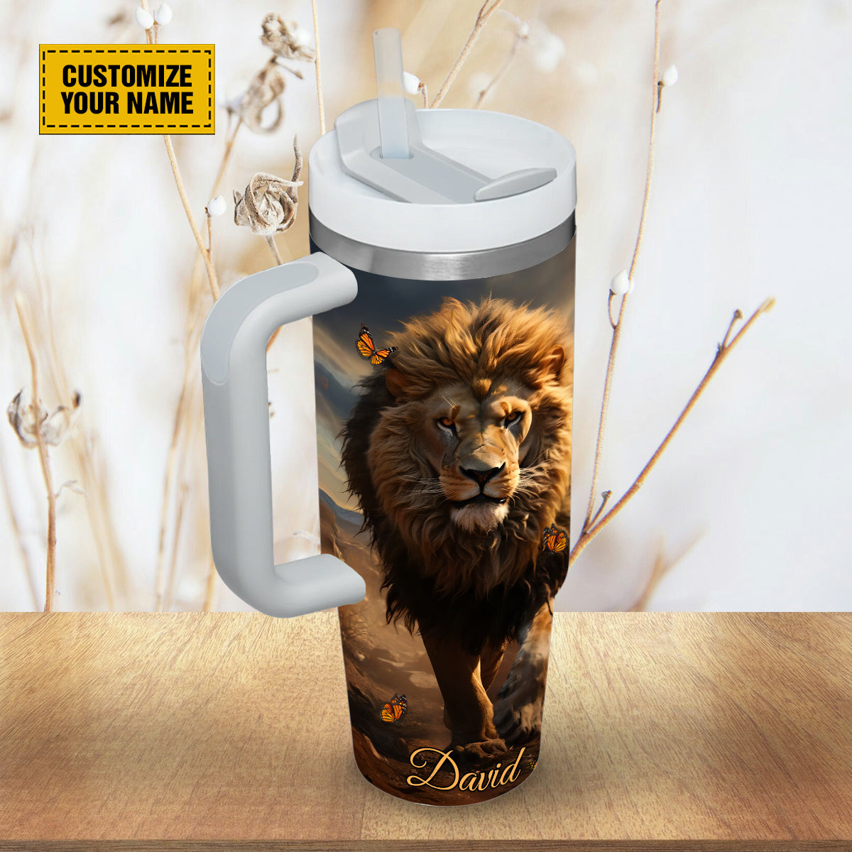 Teesdily | Lion Of Judah Customized Water Tumbler, Let Your Faith Be Bigger Than Your Fear Insulated Tumbler, Christian Gifts 40oz Tumbler