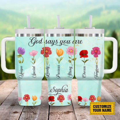 Teesdily | Customized Wildflower 40oz Tumbler With Straw, God Say You Are Insulated Tumbler, Inspirational Gifts For Women Mom Grandma Daughter