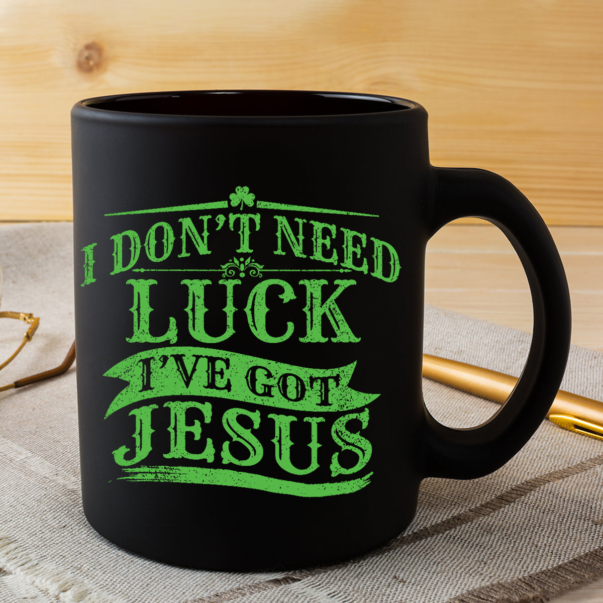 Teesdily | Patrick's Day Novelty Shirt, I Don't Need Luck I've Got Jesus Hoodie Sweatshirt Mug, Lucky Shamrock Irish Apparel, Christian Gifts