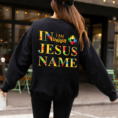 Teesdily | Autism Awareness Graphic Tee, I Am Unique In Jesus Hoodie Sweatshirt Mug, Autism Puzzles Christian Shirt, Autism Support Gifts