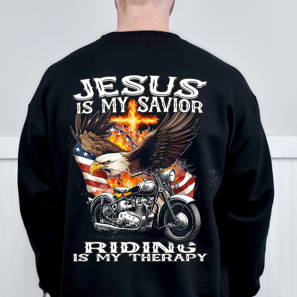 Teesdily | Motorcycle Usa Flag Shirt, Jesus Is My Savior Riding Is My Therapy Hoodie Sweatshirt Mug, Motorcycle Day Backside Shirt, Speed Lover Gifts