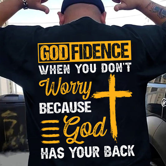 Teesdily | God Bible Verse Shirt, Godfidence When You Don't Worry Backside Shirt, Cute Christian Casual Hoodie Sweatshirt Mug, God Spiritual Gifts