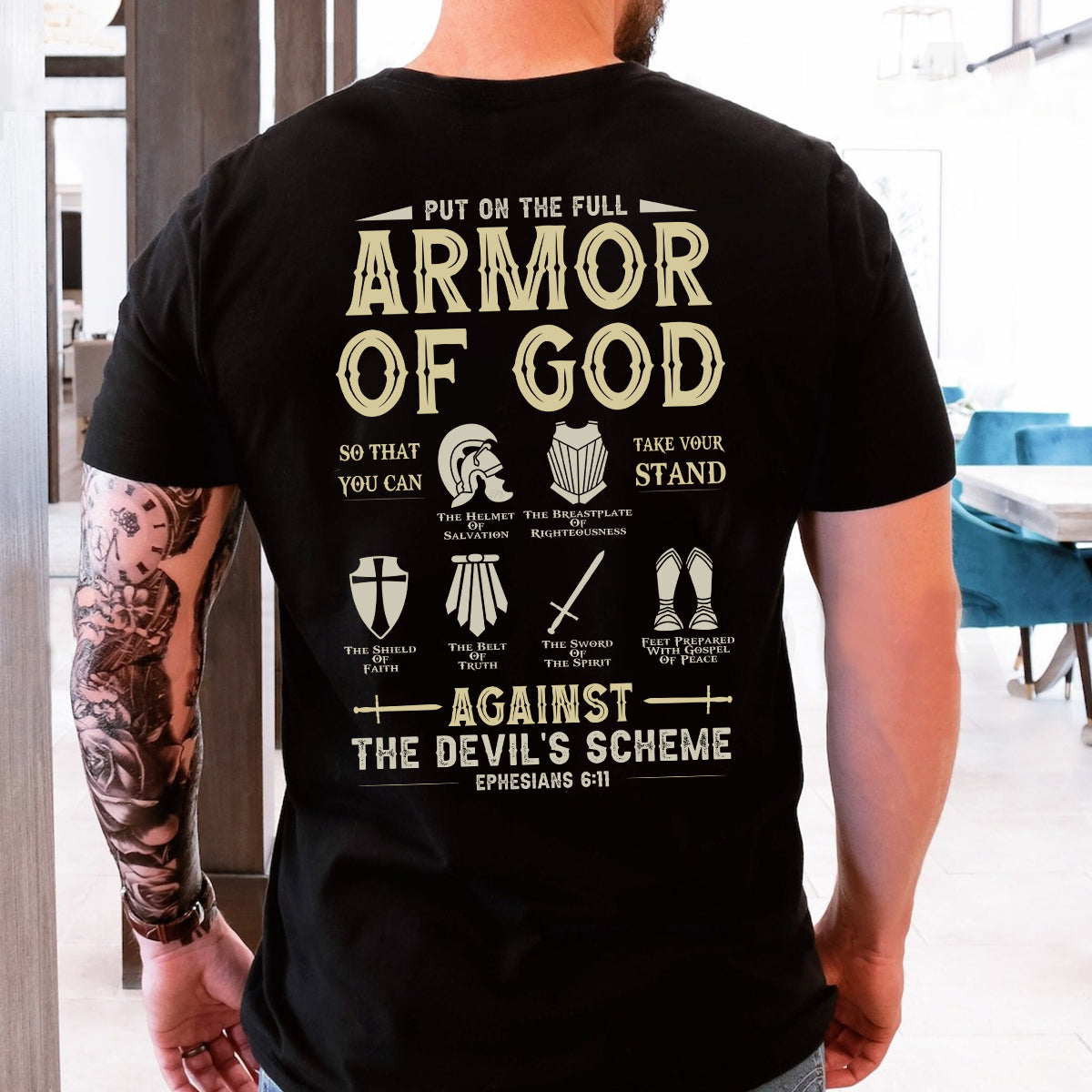 Teesdily | Amor Of God Novelty Shirt, Against The Devil's Scheme Ephesians 6 11 Hoodie Sweatshirt Mug, Christian Graphic Tees, Jesus Believer Gifts