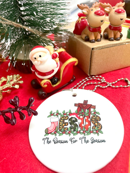 Teesdily | Jesus Cross Christmas Ornament, Jesus Is The Reason For The Season Xmas Ornament, Jesus Lover Gift, Christmas Gift