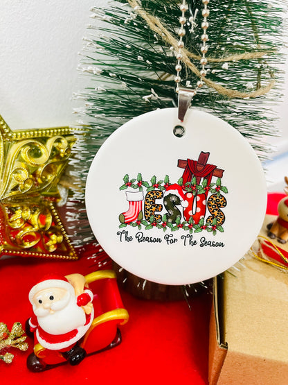 Teesdily | Jesus Cross Christmas Ornament, Jesus Is The Reason For The Season Xmas Ornament, Jesus Lover Gift, Christmas Gift