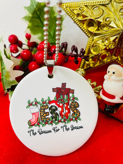 Teesdily | Jesus Cross Christmas Ornament, Jesus Is The Reason For The Season Xmas Ornament, Jesus Lover Gift, Christmas Gift